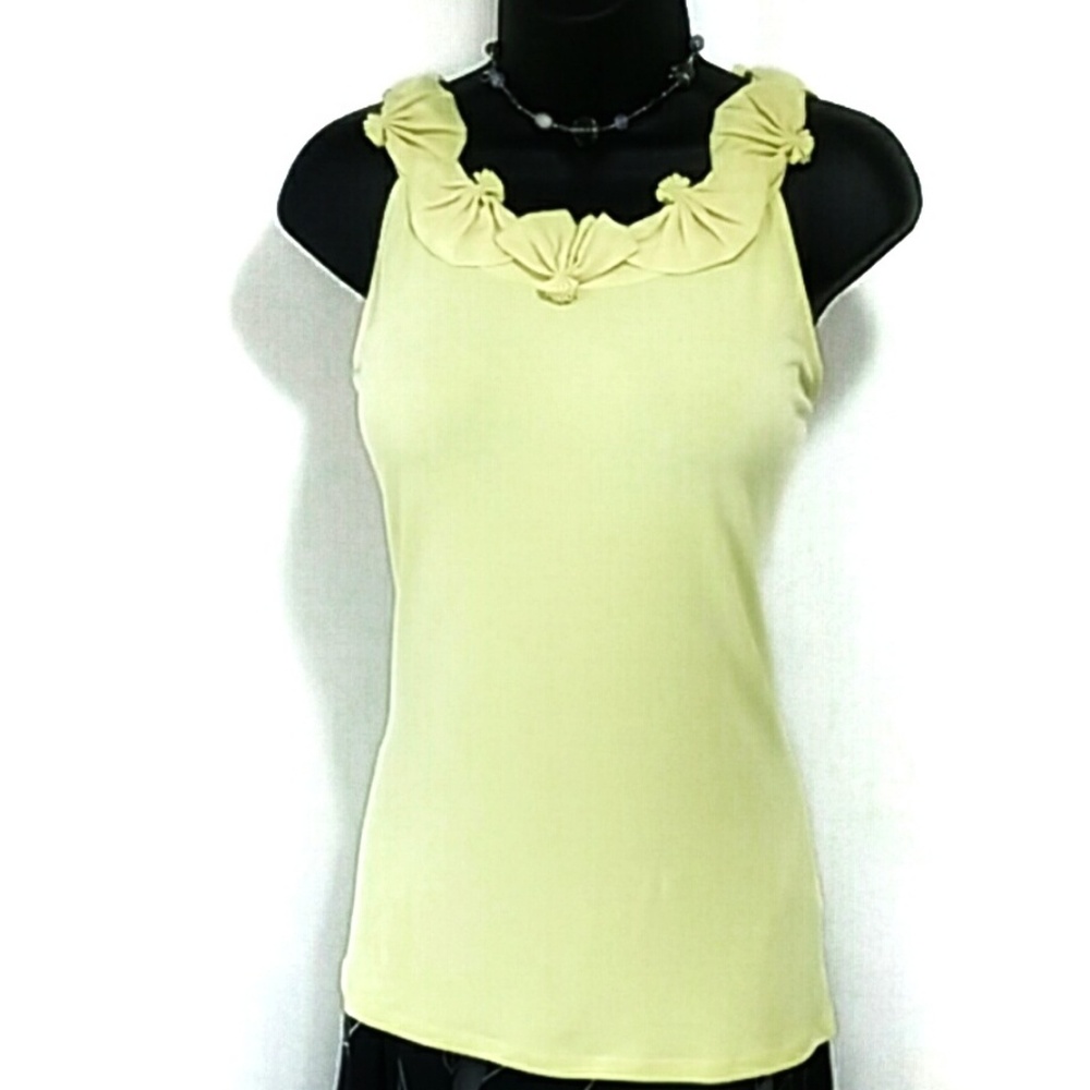 The Limited Pale Yellow Flower-Embellished Tank Top